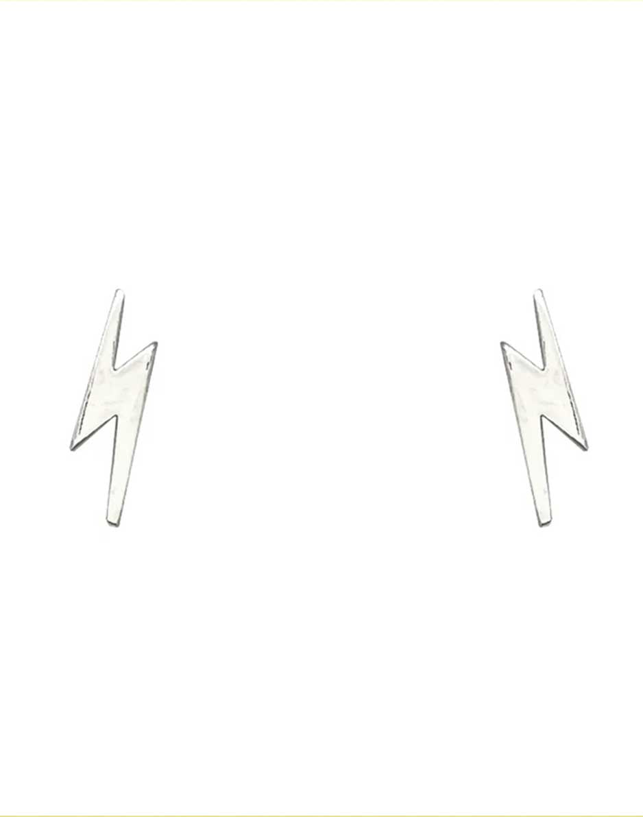 Tiny Charm Post Earrings Lightening Bolt: Silver